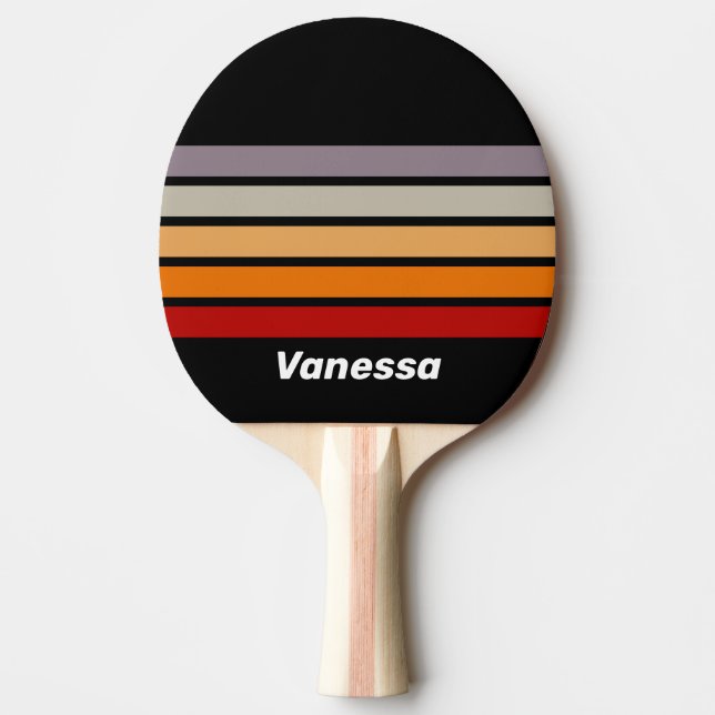 Retro Vibe Regnbåge Tvärs över Randigt med Namn Pingisracket (Framsidan)