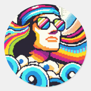 Retro Vibes - 70:e Groovy Pixel Art för Hobby Älsk Runt Klistermärke