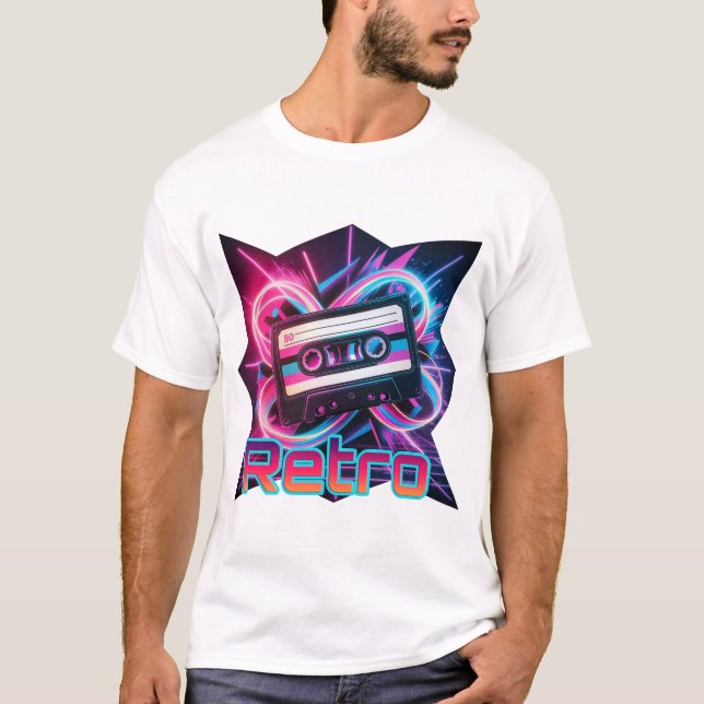Retro Vibes - 80:s och 90:s Neon-kassettband T Shirt (Framsida)