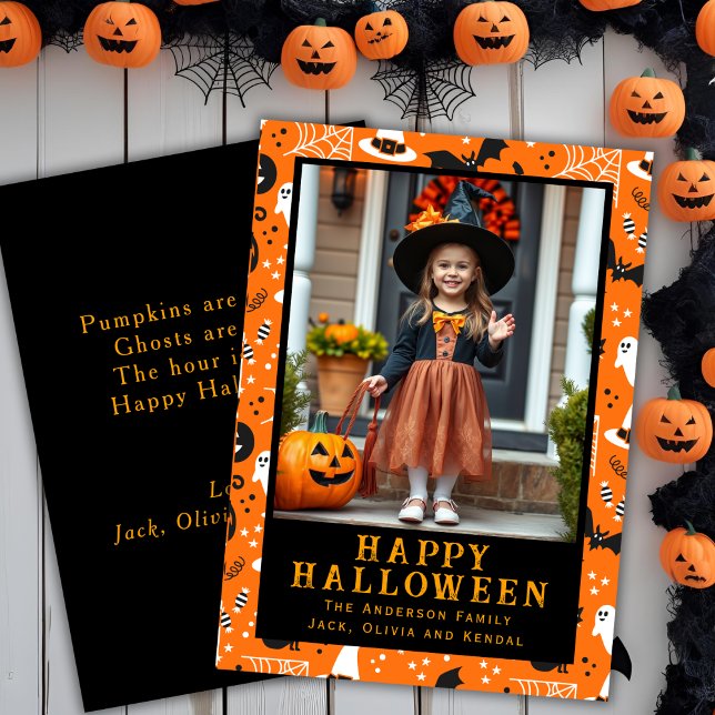 Retro Vibes Anpassningsbar Photo Happy halloween Julkort (Retro Vibes Custom Photo Happy Halloween Holiday Card)