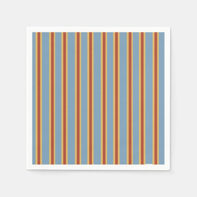 Retro Vibes Blue Brown Mustard Stripe Pappersservett (Framsidan)