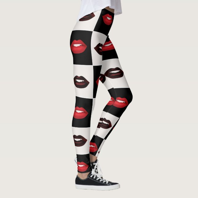 Retro Vibes Checkerboard Hett Red Läppar Mönster Leggings (Höger)