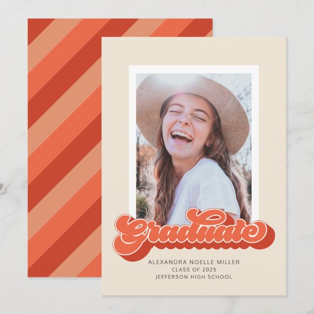 Retro Vibes (Coral) Foto Studenten-meddelande Inbjudningar (Fram/baksida)