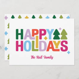 Retro Vibes Multi-Color Holiday Card Julkort