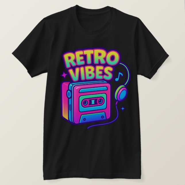 Retro Vibes Neon Cassette Player T-Shirt (Design framsida)