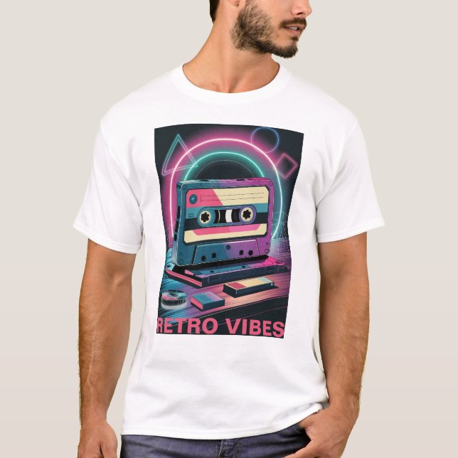 Retro Vibes: Neon Cassette T-Shirt (Framsida)