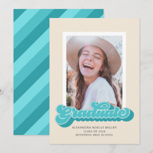 Retro Vibes (Teal) Foto Studenten-meddelande Inbjudningar