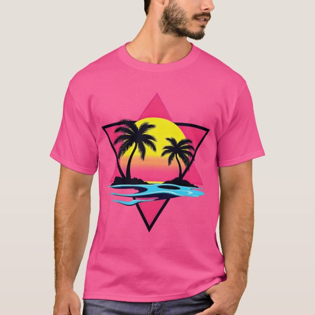 Retro Vibes : Vaporwave Sunset T-shirt (Framsida)