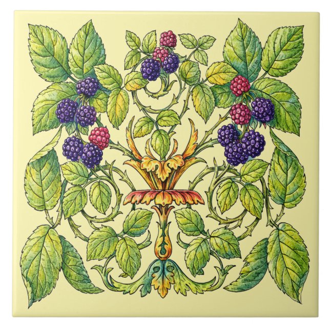 Retro Victorian Era Svarta Vinbär Kakelplatta (Framsidan)