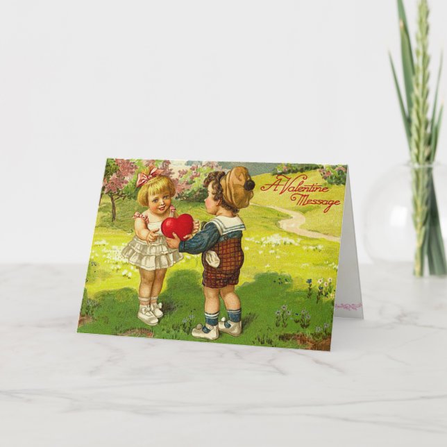 Retro Victorian Valentine Day Card Helgkort (Framsida)