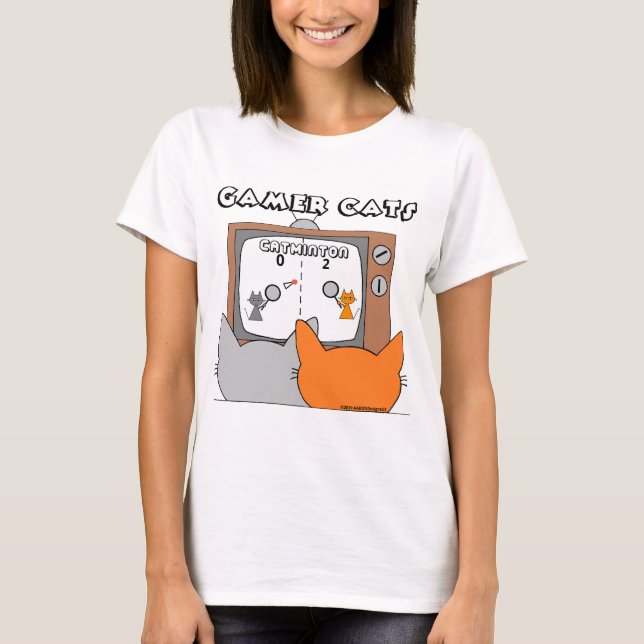 "RETRO VIDEO GAME CATS" Tecknad Katt T Shirt (Framsida)