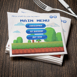 Retro Video Game Menu 1:a födelsedagen Party Pappersservett
