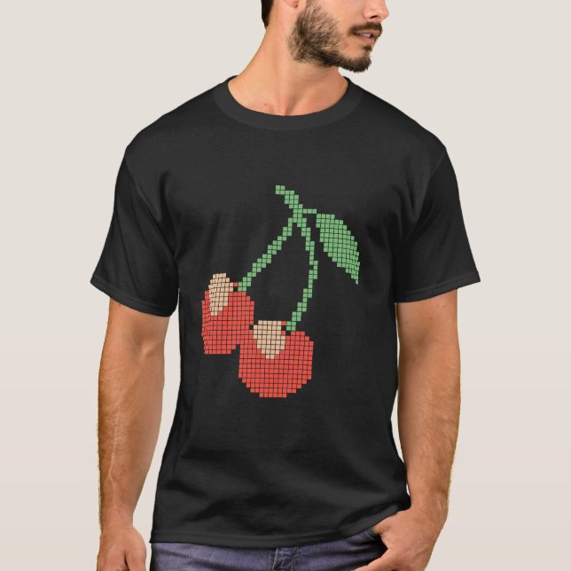 Retro Video Game Pixel Cherry Coola Cherries Älska T Shirt (Framsida)