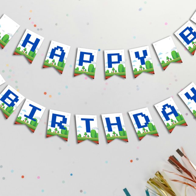 Retro-videospel Grattis på födelsedagen Vimplar (Retro Video Game Happy Birthday Bunting Flags
)