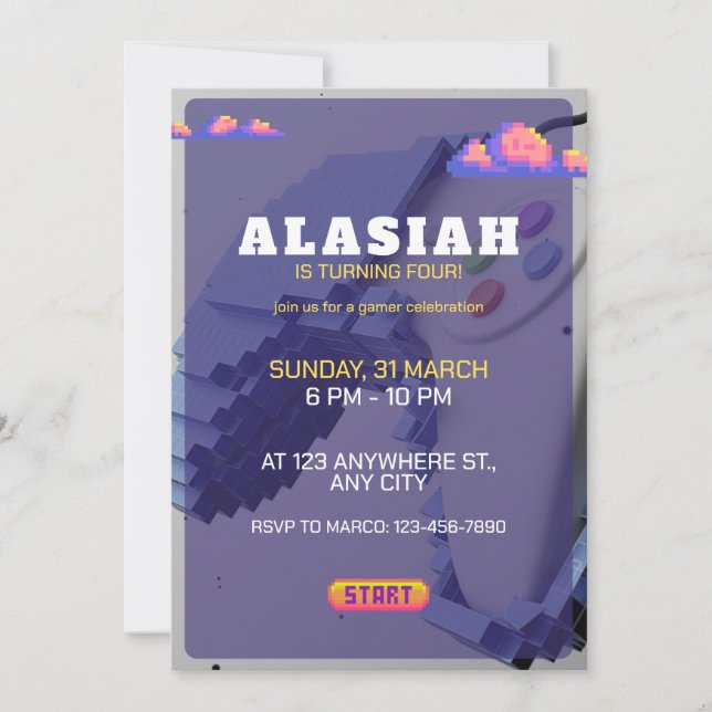 Retro-videospel i Födelsedagsfest inbjudan (Framsida)