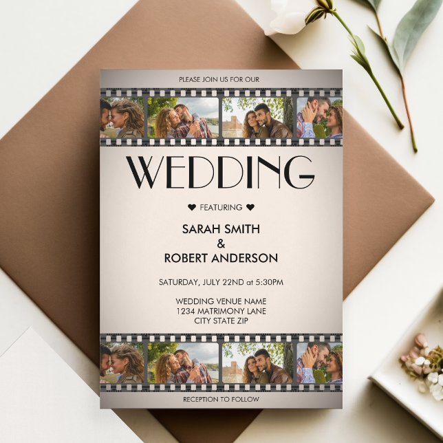 Retro Vignette Photo Collage Film Strip Bröllop Inbjudningar (Retro Vignette Photo Collage Film Strip Wedding Invitation)