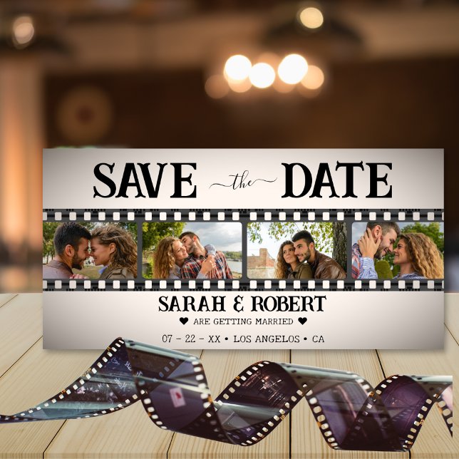 Retro Vignette Photo Collage Film Strip Spara Datumet (Retro Vignette Photo Collage Film Strip Save The Date)