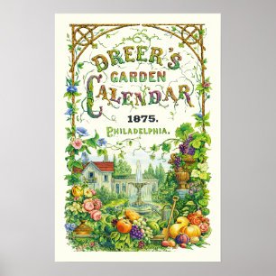 Retro viktoriansk era 1875 Trädgårdskalender Omsla Poster