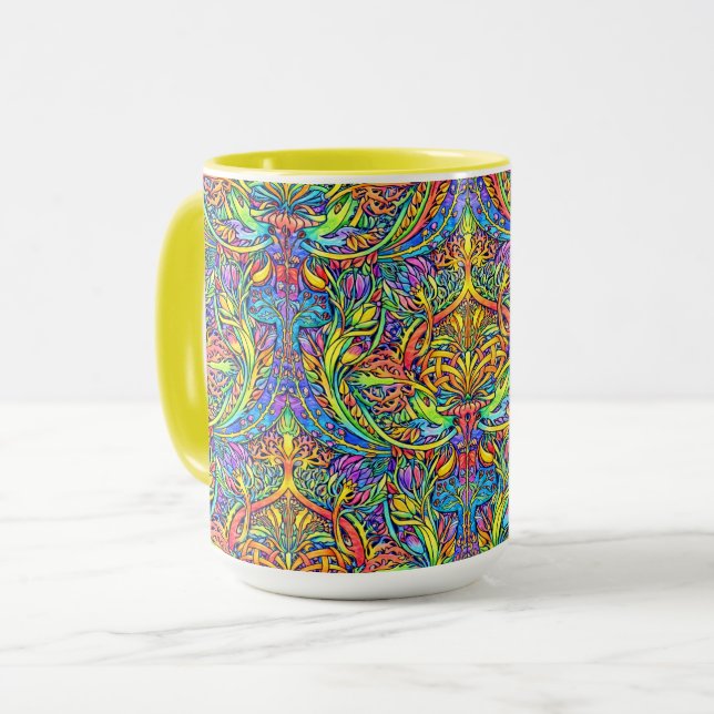 Retro viktoriansk era Art Nouveau-ornamentmönster Mugg (Framsida vänster)