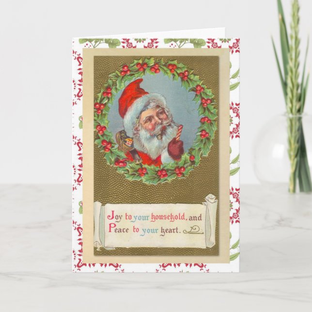 Retro viktoriansk jul tomte helgkort (Framsida)