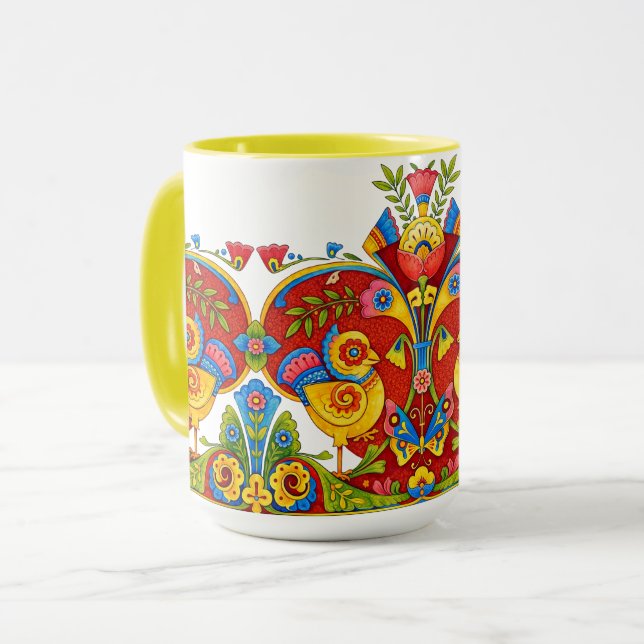 Retro Viktorianska fåglar Fjärilar Fris Mugg (Framsida vänster)