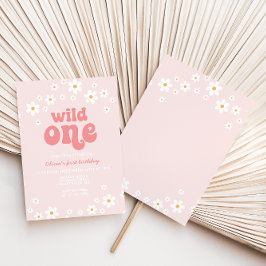 Retro vild en daisy boho blommigt första födelseda inbjudningar