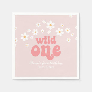 Retro vild en daisy boho blommigt första födelseda pappersservett
