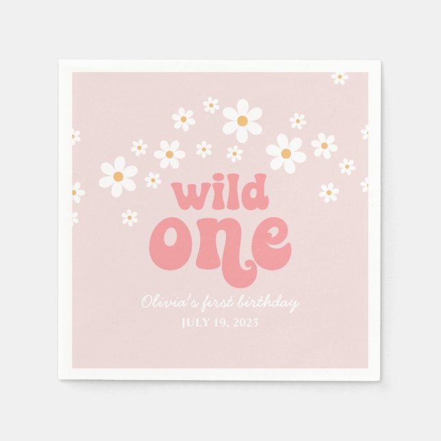 Retro vild en daisy boho blomster första födelseda pappersservett (Framsidan)
