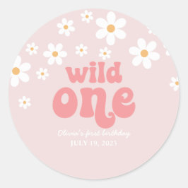Retro vild en daisy boho blomster första födelseda runt klistermärke