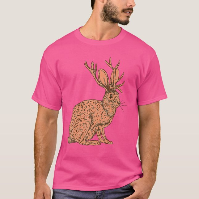 Retro Vild Jackkanit med Antelope Horns J T Shirt (Framsida)