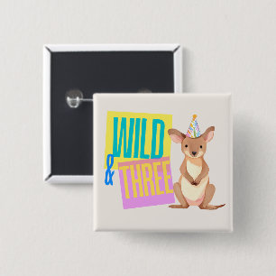 Retro Vild & Three Kangaroo 3rd Birthday Button Knapp