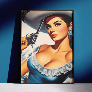 Retro Vilda Västern Pin-up Poster