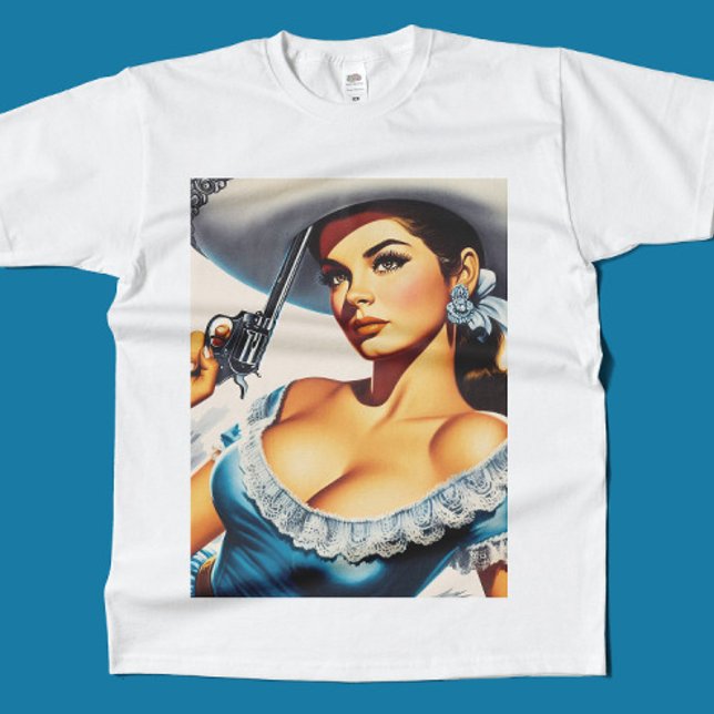 Retro Vilda Västern Pin-up T Shirt (Skapare uppladdad)