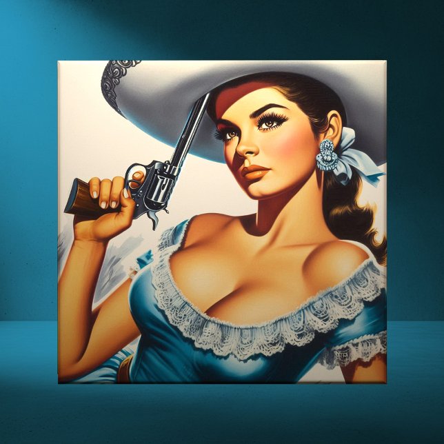 Retro Vilda Västern Pinup Kakelplatta (Skapare uppladdad)