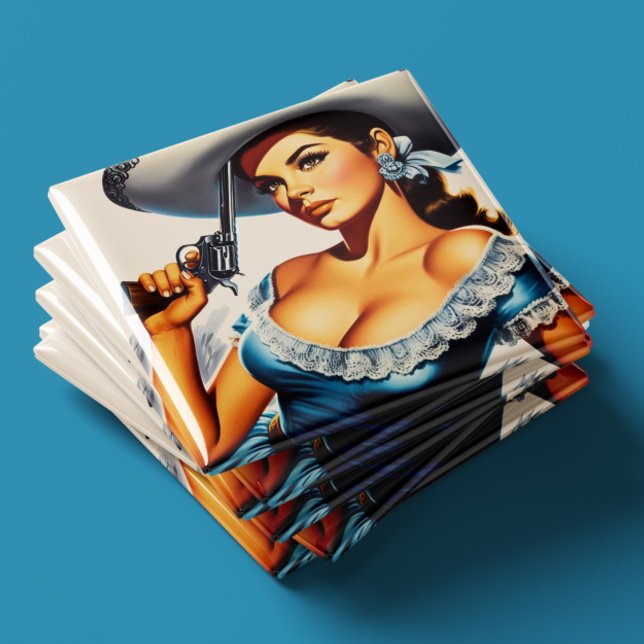 Retro Vilda Västern Pinuppa Magnet (Skapare uppladdad)