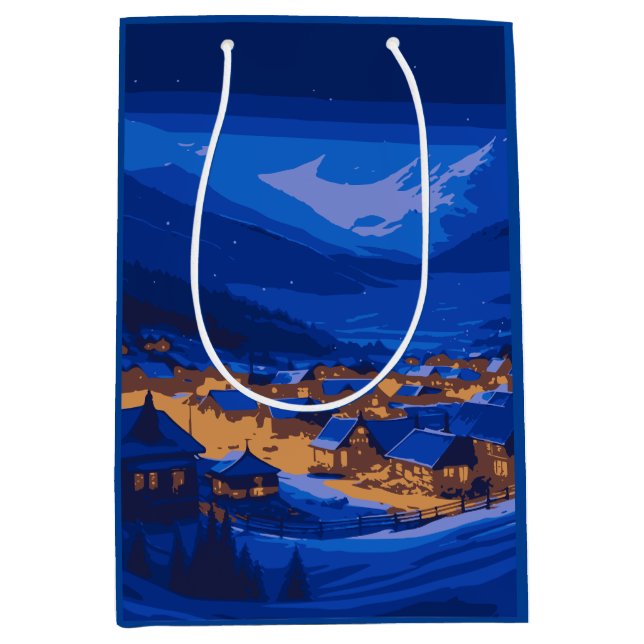 Retro Village Mountain Blue Guld Ligcape (Framsidan)