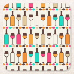Retro vinflaskor och exponeringsglas underlägg papper kvadrat