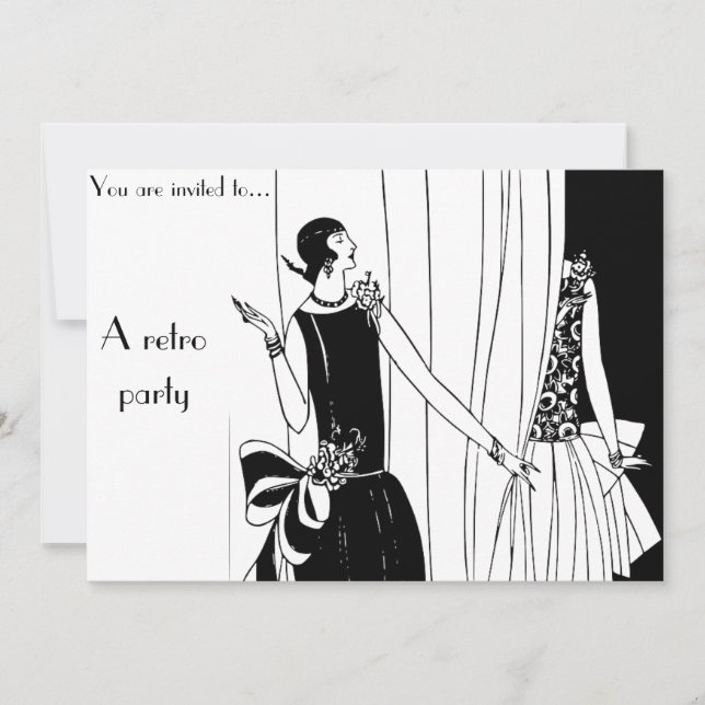 Retro Vintage 1930s - svartvitt party Inbjudningar (Framsida)