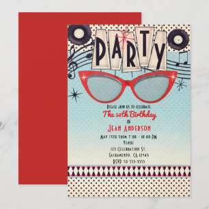 Retro Vintage 1950:s 50-partiinbjudningar Inbjudningar