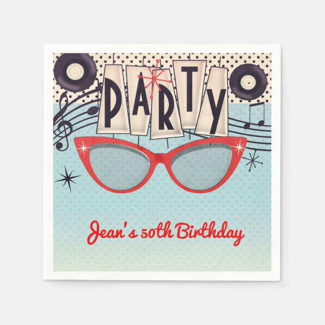 Retro Vintage 1950:s femtioåriga Anpassningsbar fö Pappersservett (Framsidan)