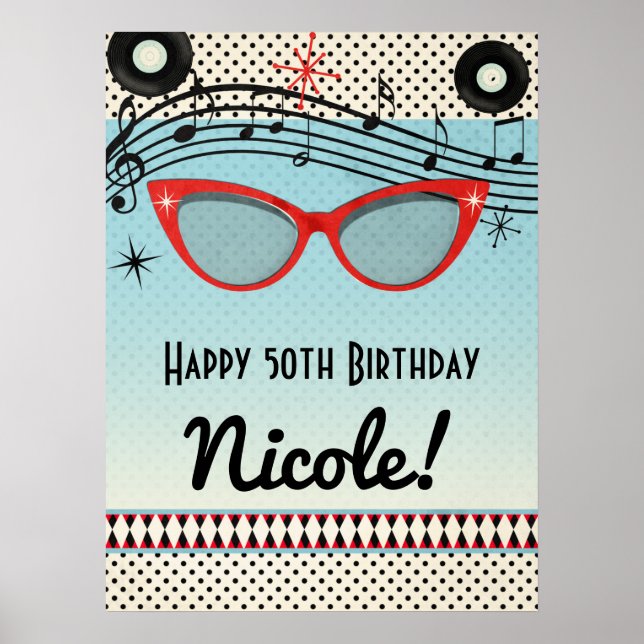 Retro Vintage 1950-tal Fifties Fest Banner Affisch (Framsidan)