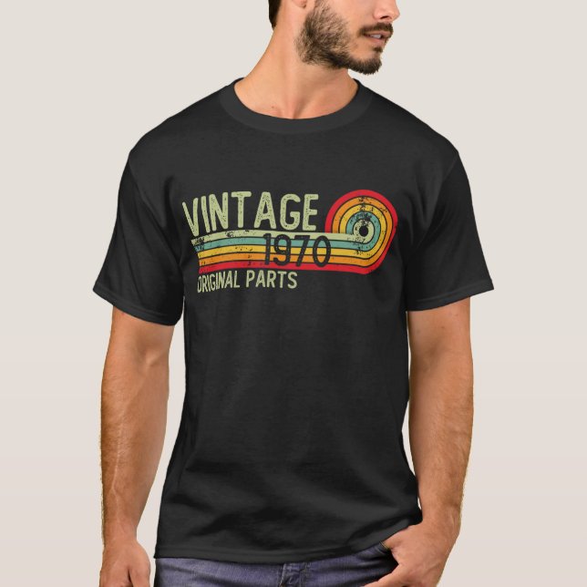 Retro Vintage 1970 originalreservdelsfödelsedag T Shirt (Framsida)