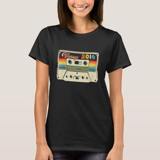 Retro Vintage 2016 Kassettbandsdag T Shirt (Framsida)