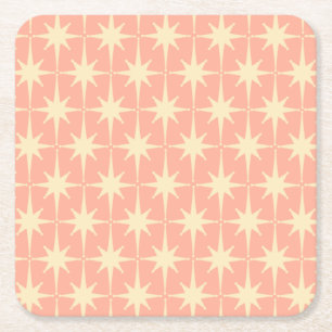 Retro Vintage 50s AtomStar Mönster Rosa Underlägg Papper Kvadrat