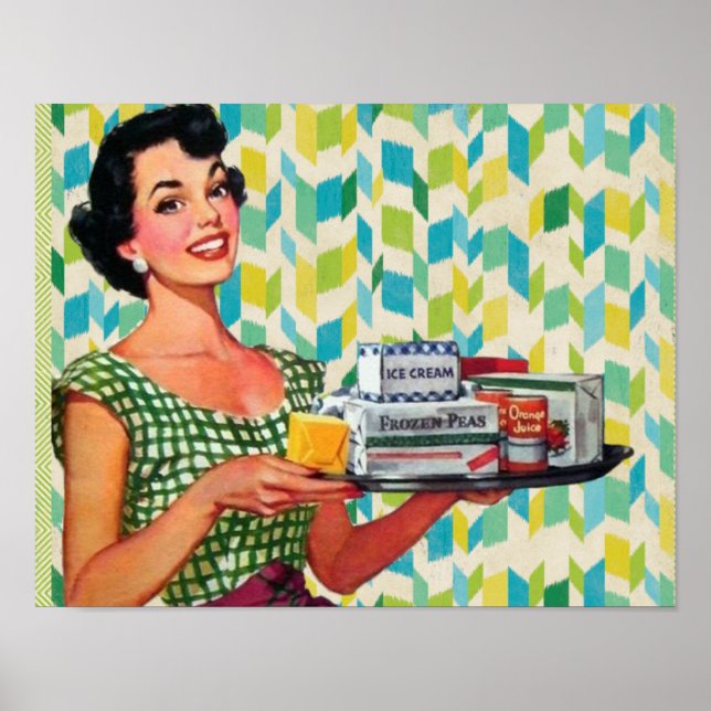 Retro Vintage 50's Housefru Holding Food Poster (Framsidan)