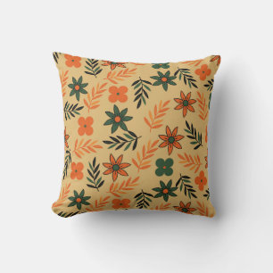 Retro Vintage 70s Blommigt Flower Löv Mönster Kudde