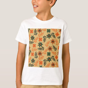 Retro Vintage 70s Blommigt Flower Löv Mönster T Shirt