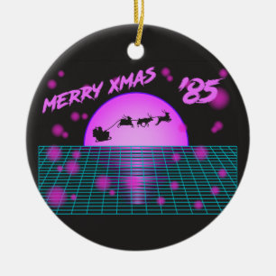 Retro Vintage 80-tals jul Santa Släd Renar Julgransprydnad Keramik