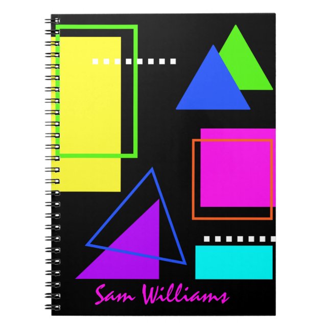 RETRO VINTAGE 80s FÄRGÄMNE NEON-TRENDIG GEOMETRIC Anteckningsbok (Framsidan)