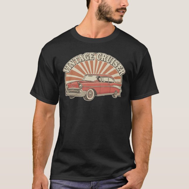 retro vintage American car T Shirt (Framsida)